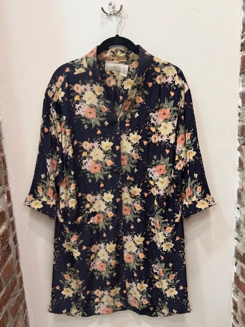 Liz Claiborne Navy Midi Dress with Pink and Cream Flowers